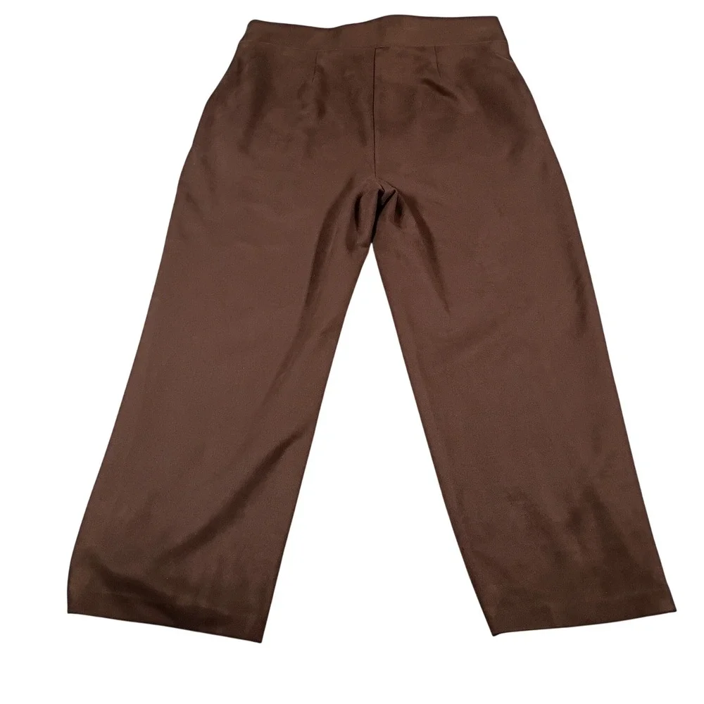 NYCC Trousers Women Large Brown Wide Leg Gold‎ O-Ring Belt Stretch